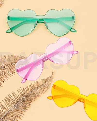 PARSUP 14 Pairs Heart Shaped Rimless Frameless Sunglasses Transparent Candy Color Glasses Tinted Eyewear Bachelorette Part...