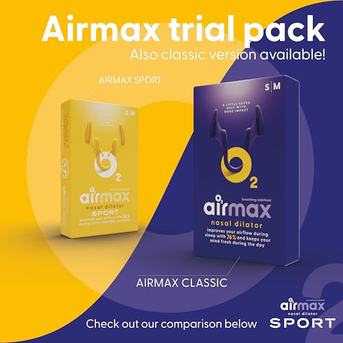Air Max Unisex Sport Nasal Dilators Trial Pack - Easy, Safe, and Comfortable Breathing Aid - Improves Airflow - Blue, Transparent - 1 Small, 1 Medium