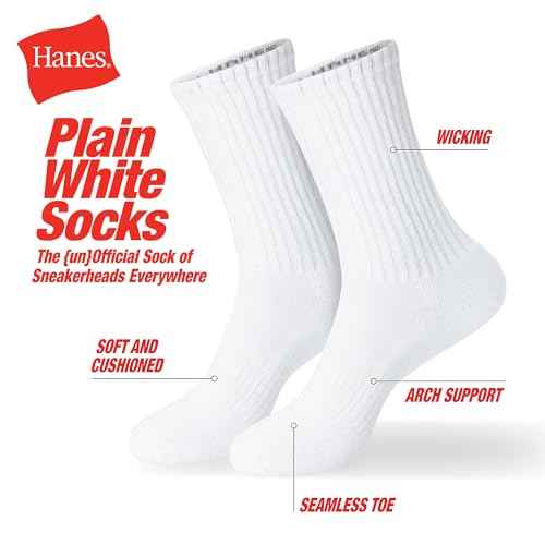 Hanes Unisex Plain White Socks Pack or Plain Black Socks Pack, Men's, Women's & Teen Sizes, Crew and Ankle 6-Packs