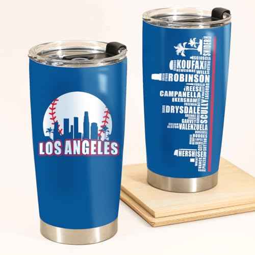 Schian Los Angeles City Skyline Legends Baseball Tumbler - Coffee Mug Insulated Tumbler With Lid - Mother's Day, Father's Day, Birthday, Christmas Gifts For Fans - 20 Oz| Stainless Steel