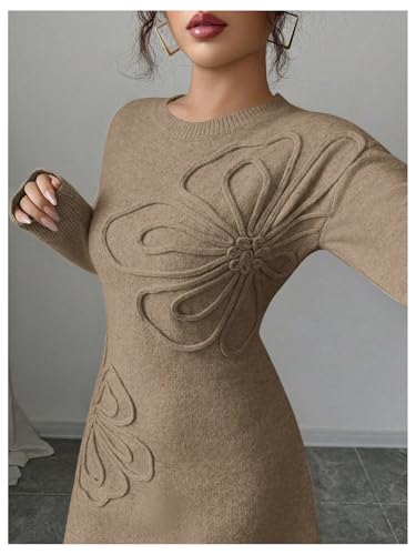 Verdusa Women's Floral Jacquard Sweater Dress Elegant Long Sleeve Short A Line Dresses Fall Clothes Festival Outfits