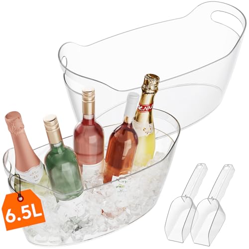 Lifewit 6.5L Ice Bucket for Parties 2 Pcs (in 1 Package), Portable Drink Bucket for Cocktail Bar, Plastic Champagne Cooler...