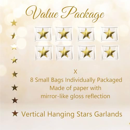 Rypyp 105Feet Gold Star Garland Hanging Graduation 2026 Party Supplies Decor- Golden Star Double Side Twinkle Paper Stars ...