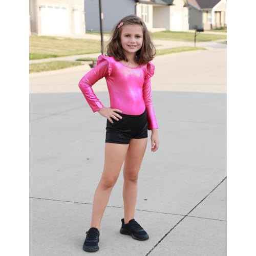Arshiner Girls Gymnastics Leotards Ruffle Long Sleeve Shimmer Ballet Unitard Dancewear for 3-10 Years
