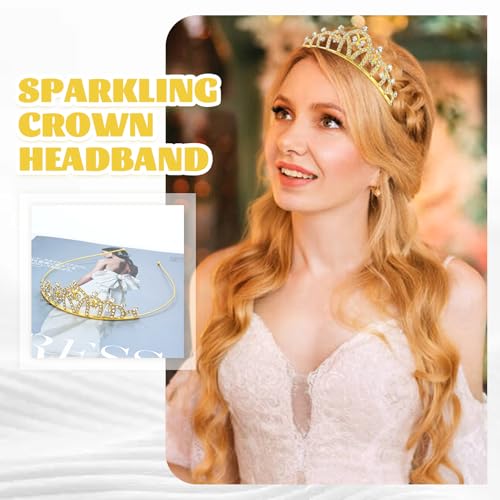 inSowni 8 Pieces Gold Metal Dazzling Rhinestone Princess Tiara Crown Headbands Wedding Birthday Party Prom Headpieces for ...