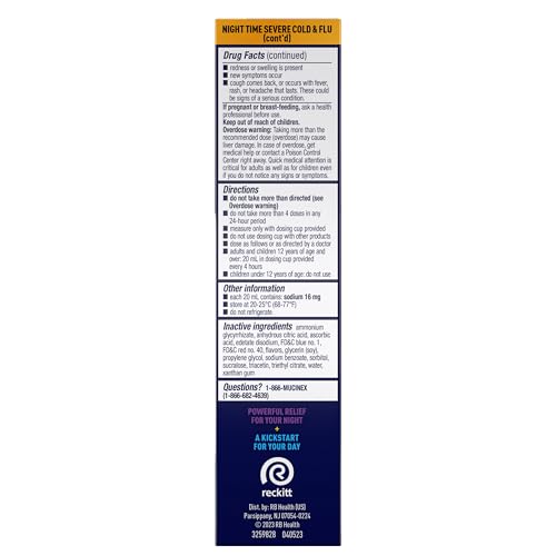 Mucinex Fast-Max Kickstart Severe Cold and Flu Medicine for Adults, Liquid Cold Medicine , Generic Expectorant Guaifenesin & Cough Suppressant Dextromethorphan, Combo Pack, 2x6 fl oz