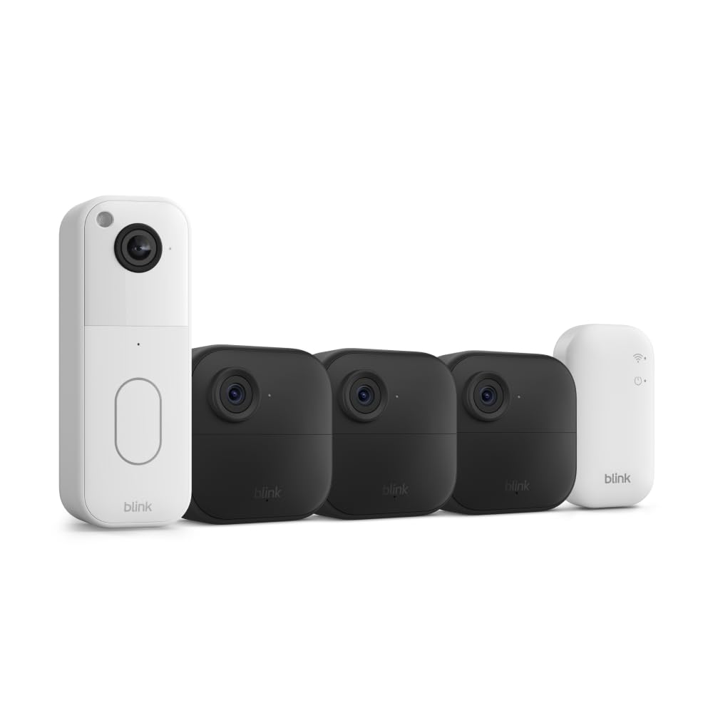 Blink Video Doorbell + Outdoor 4 – Wireless smart security cameras, head-to-toe HD view, two-year battery life. Sync Module Core included – 3 camera system + Video Doorbell