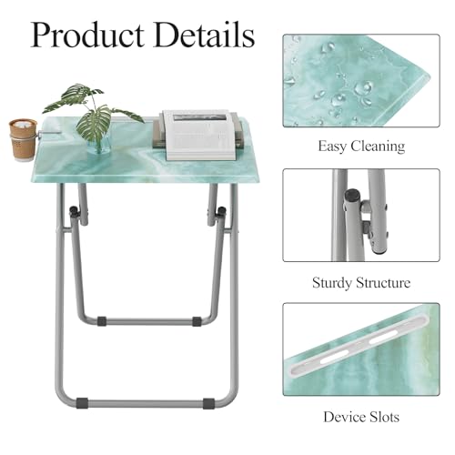 TV Trays Table Set of 2 Portable Folding TV Tray Table TV Dinner Tray with Sturdy MDF, Small Folding Tables with Phone & T...