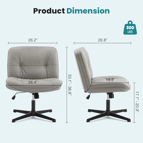 OLIXIS Criss Cross Chair Without Wheels, Cross Legged Office Chair, Armless Wide Vanity Desk Chair with Comfy PU Leather& ...