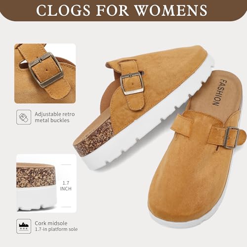 youermei Leather Platform Clogs for Women with Cork Footbed,Comfort Memory Foam Chunky Mules with Arch Support Womens Slip...