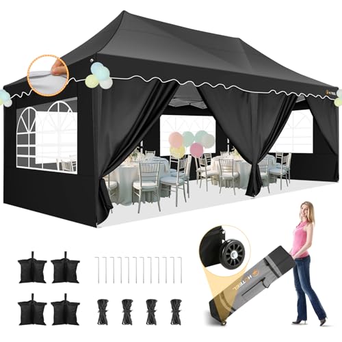 HOTEEL 10×20 Pop Up Canopy with 6 Sidewalls, UV 50+ and Waterproof Canopy Tent, Thickened Frame, Large Space Easy Pop Up C...