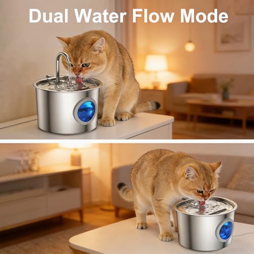 Cat Water Fountain Advanced 304 Stainless Steel 2.2L/74oz with Detachable Tank, Easy to Clean, Automatic Pet Fountain Quie...