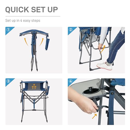 EVER ADVANCED Portable 30.7" Seat Height Tall Folding Chair Directors Chair High Foldable Bar Stool with Side Table for Ma...