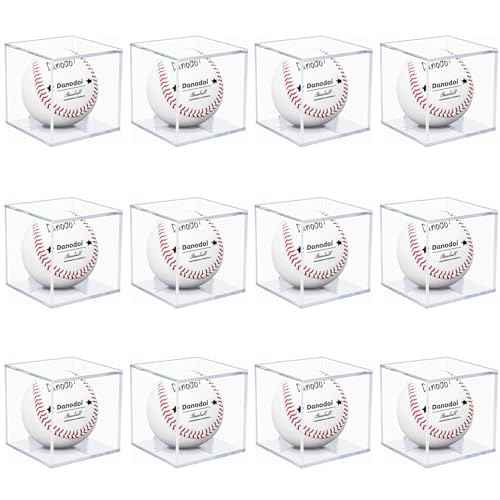 12 Pack Baseball Display Case UV Protected Acrylic Clear Baseball Holder Square Cube Ball Protector Memorabilia Autograph Display Box for Official Size Baseball