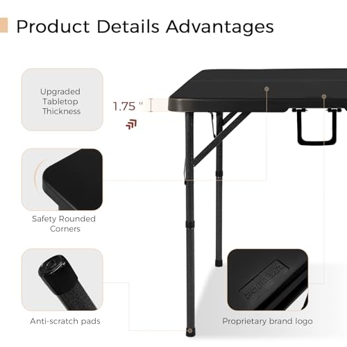 pollilar 34" Folding Card Table Square Foldable Table Plastic Portable with Detachable Legs, Dual Height Adjustable, Heav...