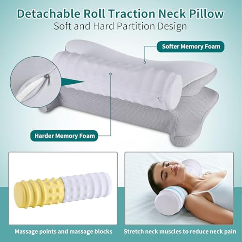 onesmile Cervical and Roll Neck Pillow - 2 in 1 Ergonomic Pillows, Neck Support Pillow for Sleeping, Memory Foam Pillows f...