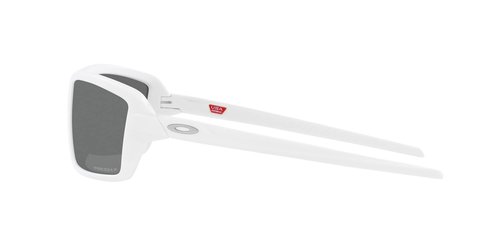 Oakley Men's OO9129 Cables Rectangular Sunglasses, Matte White/Prizm Black Polarized, 63 mm
