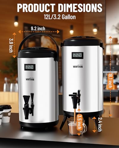 WantJoin Insulated Beverage Dispenser-75 Cup Hot&Cold water Urn for Catering-Stainless Steel Premium 12 L/3.2 Gallon Hot D...