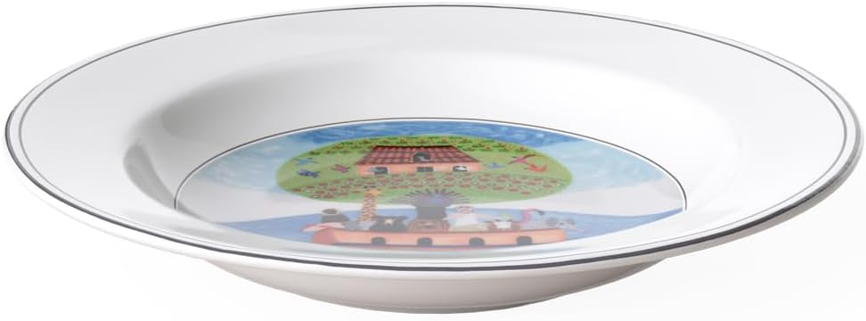 Villeroy & Boch Design Naif Rim Soup #2- Noah's Ark, 8.5 in, Premium Porcelain, White/Colorful