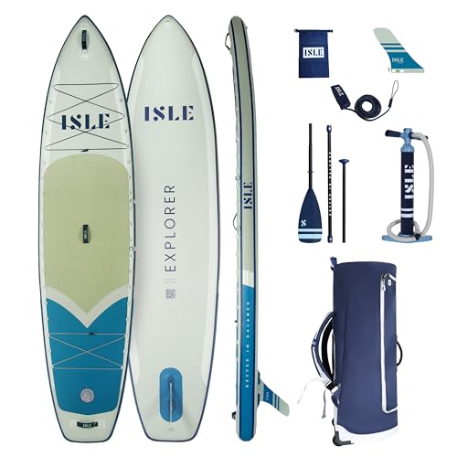 ISLE Explorer 3.0 Inflatable Stand Up Paddle Board & iSUP Bundle Accessory Pack, Adventure & Touring Board, Durable, Light...