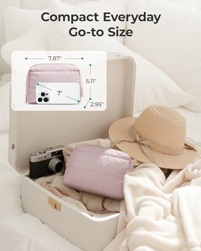 BAGSMART Makeup Bag, Wide Opening Cosmetic Bag Compact & Spacious, Water-Resistant Travel Organizer Pouches for Women (Blu...