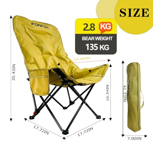 FORFOX Adjustable Portable Folding Camping Chair with High Back, Side Pockets, Headrest, Lightweight Lawn Chair for Outdoo...