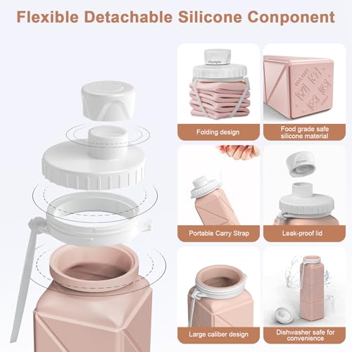 Popdigito Collapsible Water Bottles, Portable Lightweight Reusable Leak-Proof BPA-Free Silicone Foldable Water Bottle for ...