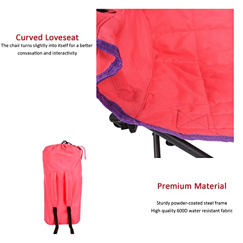 SUNNYFEEL Kids Folding Double Camping Chair, Portable Kids Camping Chairs 2 Seat Chair, Pink Padded Foldable Lawn Chairs w...