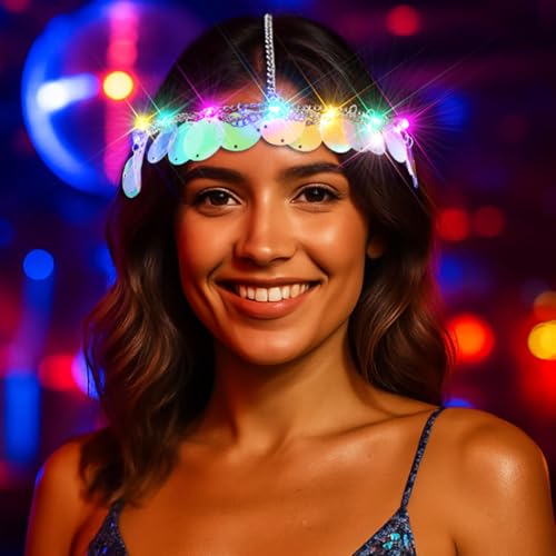 Sixexey Light Up Colorful Mermaid Headband LED Ocean Sequin Hair Accessories for Women