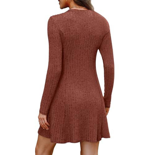 OFEEFAN Fall Dresses for Women 2025 Long Sleeve Crew Neck Sweater Dress