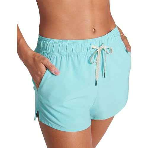 CRZ YOGA Mid Waisted Side Slit Beach Shorts for Women 3¡± - Dolphin Swim Board Bathing Trunks Bottoms with Liner