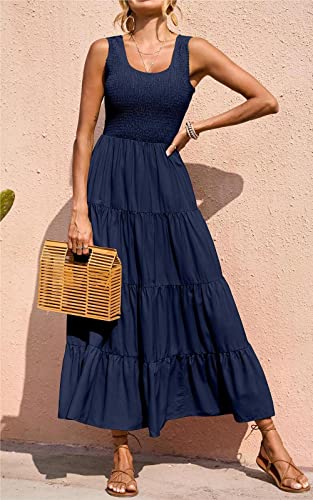 PRETTYGARDEN Women's 2026 Casual Loose Plain Maxi Sundress Smocked Tank Dress Sleeveless Spring Beach Tiered Long Dresses