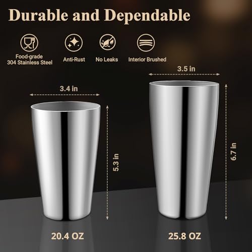 LyhoCink Mixology Bartender Kit, 2-Piece Stainless Steel Cocktail Shaker Set, Bar Set with 20oz & 26oz Mixed Drink Shaker,...