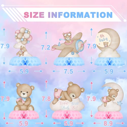 Gender Reveal Party Decorations, Blue Pink Bear Honeycomb Centerpieces, Baby Shower Table Decorations, What Will Baby Be B...