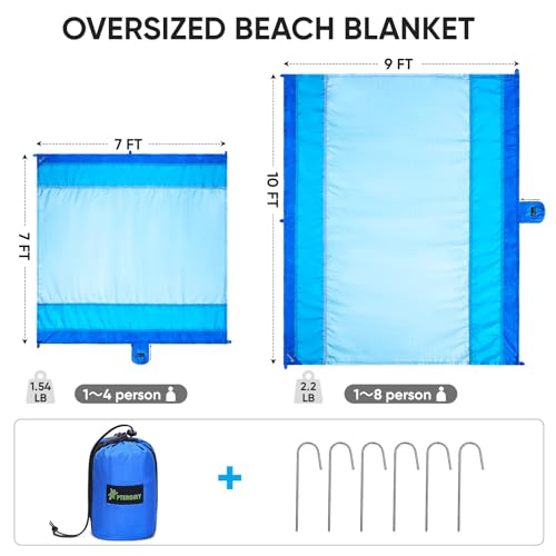 PTEROMY Beach Blanket Waterproof Sandproof, 84" X 84"Extra Large Beach Mat with Storage Bag, Quick Drying Lightweight, 6 S...