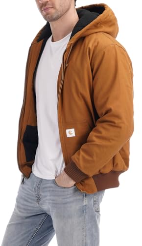 TUAOVA Men's Loose Fit Quilted Flannel Lined Workwear Waterproof Active Jacket Hooded Work Coat