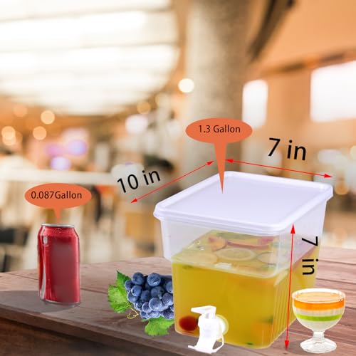 AiSmRu 2 Pcs 1.3 Gallon Fridge Beverage Drink Dispenser with Spigot, Slim Plastic Water Dispenser Cold Drink Dispenser Lea...
