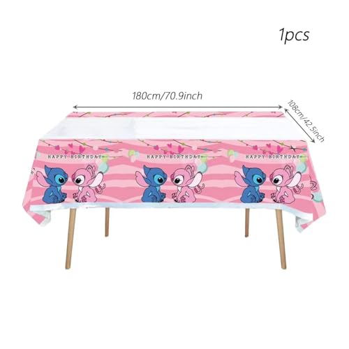 88Pcs pink Stitch Party supplies, including banners, plates, paper cups, tissues, pendant decorations, perfect for Stitch ...