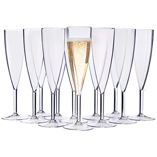 US Acrylic Plastic Reusable Champagne Flute (Set of 12) Clear 5oz Stems | BPA-Free, Shatterproof, Made in USA | Top-Rack D...