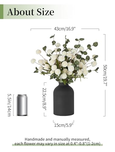 BLOSMON Fake Flowers in Vase for Centerpieces: Metal Vase with 12 Stems of Artificial Mums Kiku Flowers Eucalyptuses Home ...