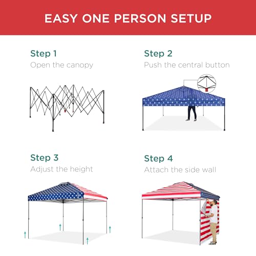 Best Choice Products 10x10ft Easy Pop Up Canopy w/Side Wall, 10 Pockets, Portable Carrying Case, 1-Button Setup, 4 Weight ...