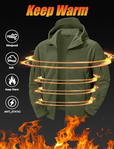 CRYSULLY Men's Military Tactical Sport Warm Fleece Hooded Outdoor Adventure Jacket Coats