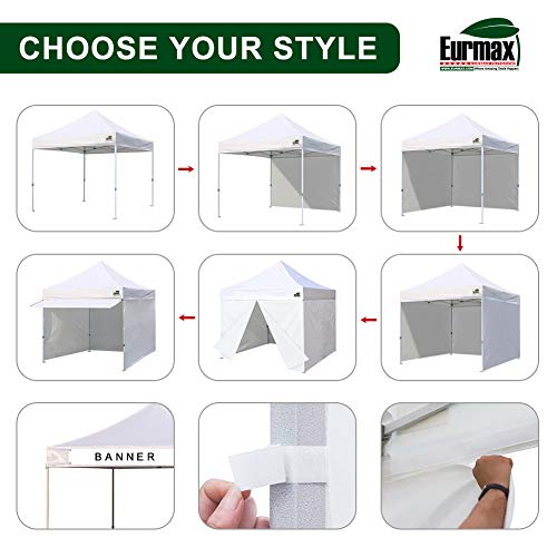 Eurmax USA 10 x 10 Pop up Canopy Commercial Tent Outdoor Party Canopies with 4 Removable Zippered Sidewalls and Roller Bag...