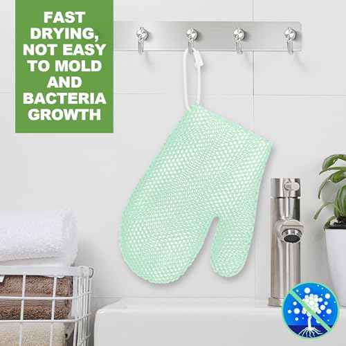 Exfoliating Glove Bath Mitt -Exfoliating Gloves for Shower, Body Scrubber for Deep Cleansing, Quick Drying Bath Gloves (Green)