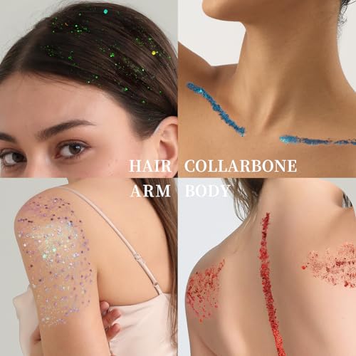 FANDAMEI Face Glitter, 2 PCS Face Glitter Gel 18 Grids, Body Hair Glitter for Kids Women for Makeup, Halloween Rave Concer...