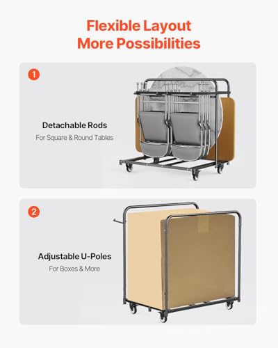 VEVOR Folding Chair Rack, 400 LBS Capacity, Heavy-Duty Chair Cart for 5 Tables+14 Chairs, Chair Storage Dolly Chair Holder...