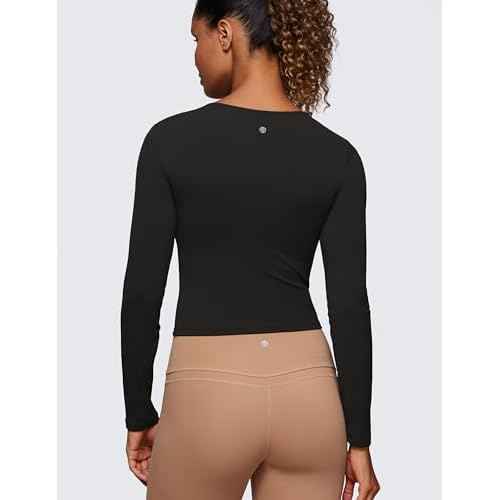 CRZ YOGA Butterluxe Scoop Neck Long Sleeve Shirts for Women - Workout Athletic Casual Tops Crop Slim Basic Tight Shirt