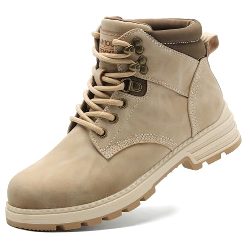 ANJOUFEMME Womens Comfy Outdoor Hiking Boots-Low heels Combat Ankle Boots for Women Non Slip Lace up Winter Shoes for Back...