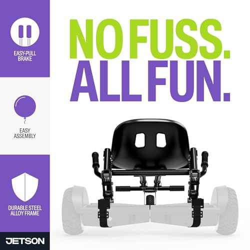 Jetson JetKart 2.0 Universal Hoverboard Attachment, 6" Tire, Bucket Seat, Adjustable Footrest Accommodates Most Heights, Ages 12+, Black, JKAR20-BK