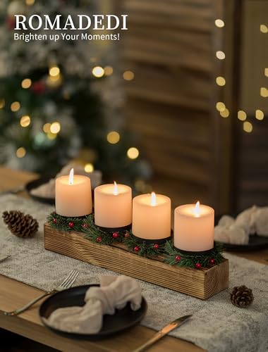 Romadedi Wood Candle Holders Christmas - Farmhouse Pillar Candle Holder with Mini Wreaths Xmas Dining Table Centerpiece De...